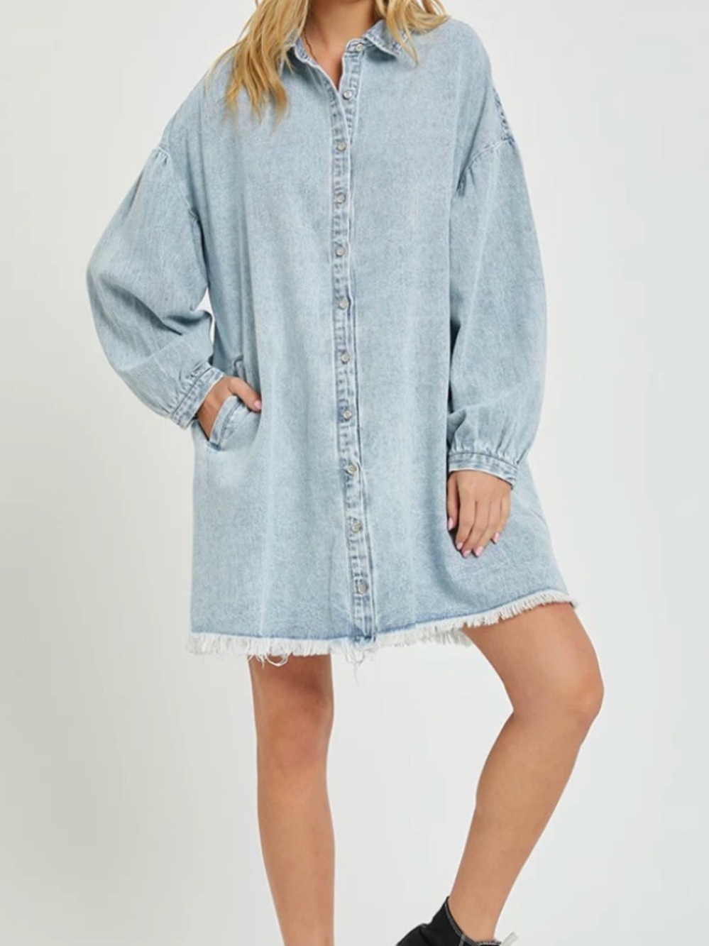 Light Wash Denim Oversized Shirt Dress - Picture 2 of 3